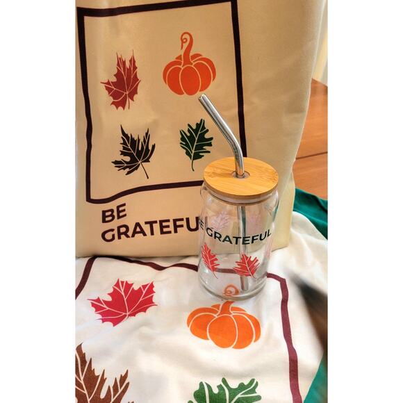 Eco-Friendly Gratitude Jar: Glass Can-shaped glass w/bamboo lid and metal straw, - Picture 8 of 10